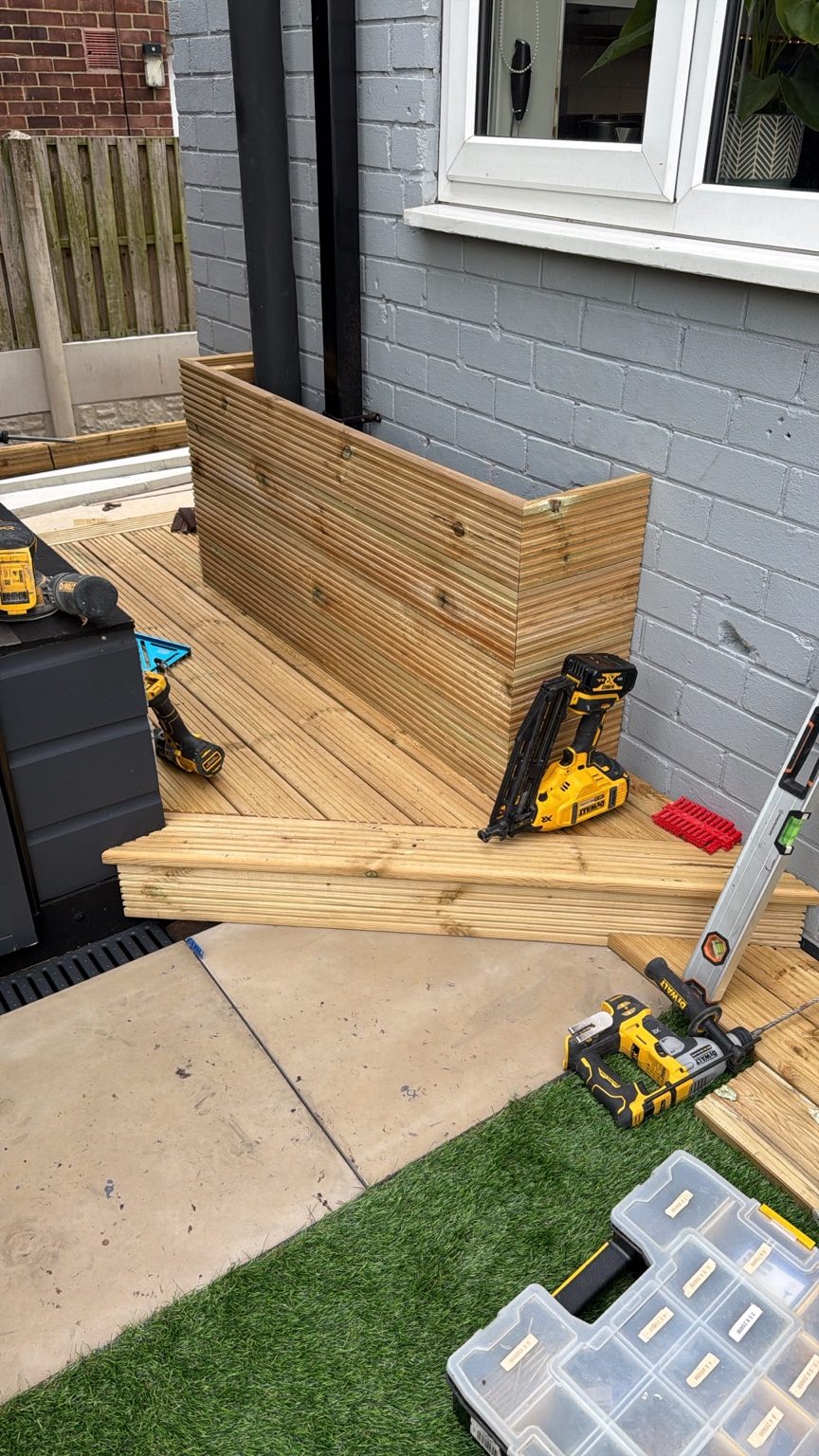 Timber decking & planter — photographed OJR Joinery work