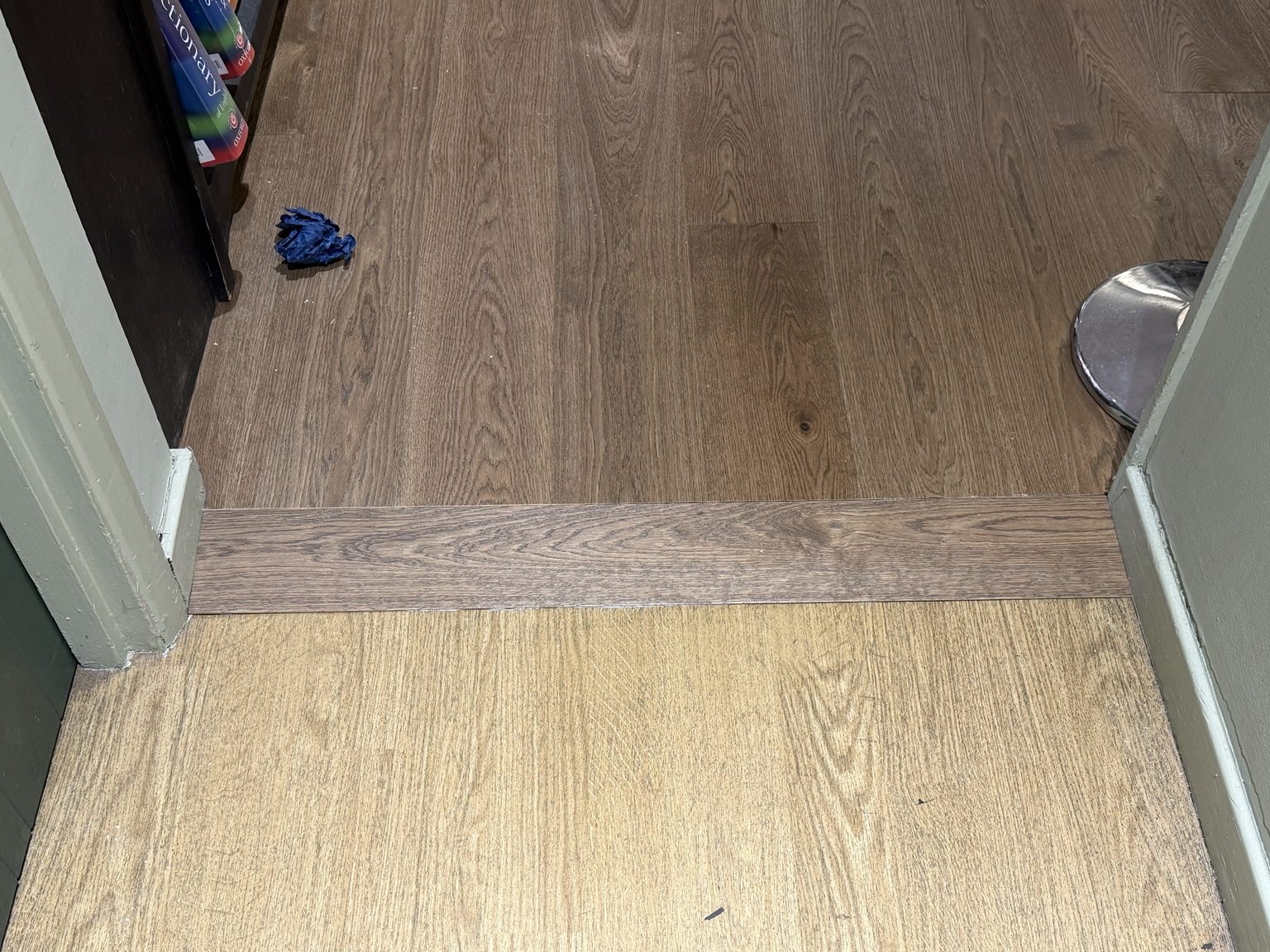 Flooring transition — photographed OJR Joinery work